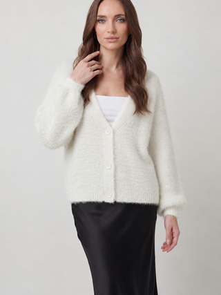 Dames witte gebreide cardigan trui - lange mouwen, open voorkant