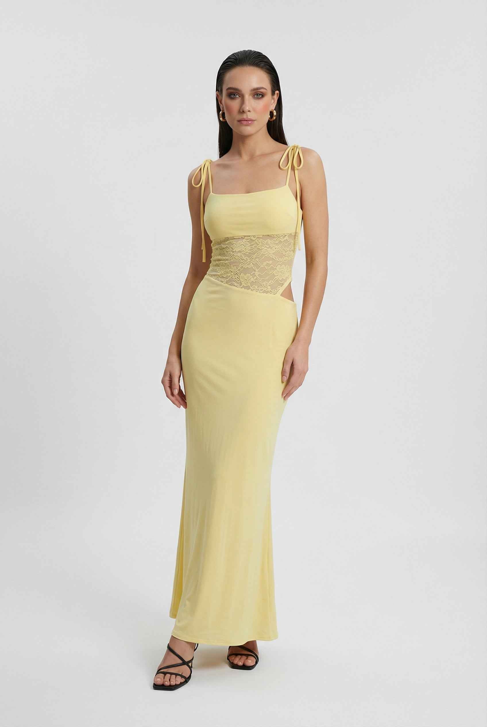Women's Dresses : Women's Yellow Lace Maxi Dress - Elegant Floral Design in van Vanda Liamo