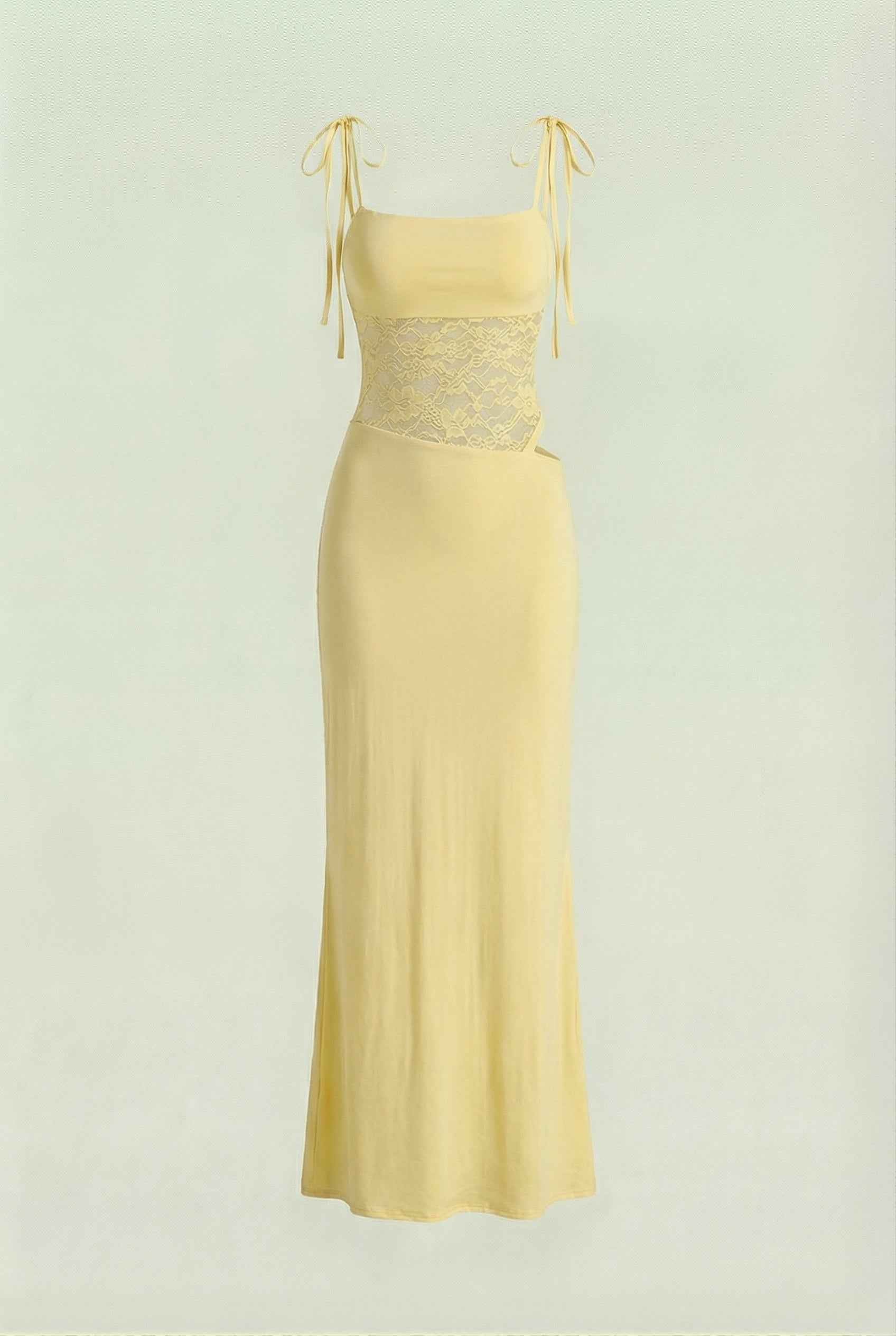Women's Dresses : Women's Yellow Lace Maxi Dress - Elegant Floral Design in Yellow van Vanda Liamo