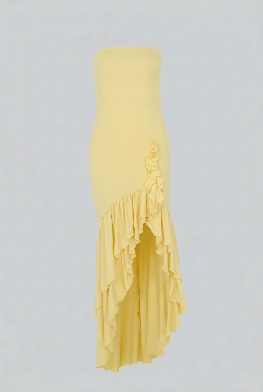 Women’s Dresses : Yellow Tube Dress for Women – Bright Beach Vacation Dress in Yellow van Vanda Liamo