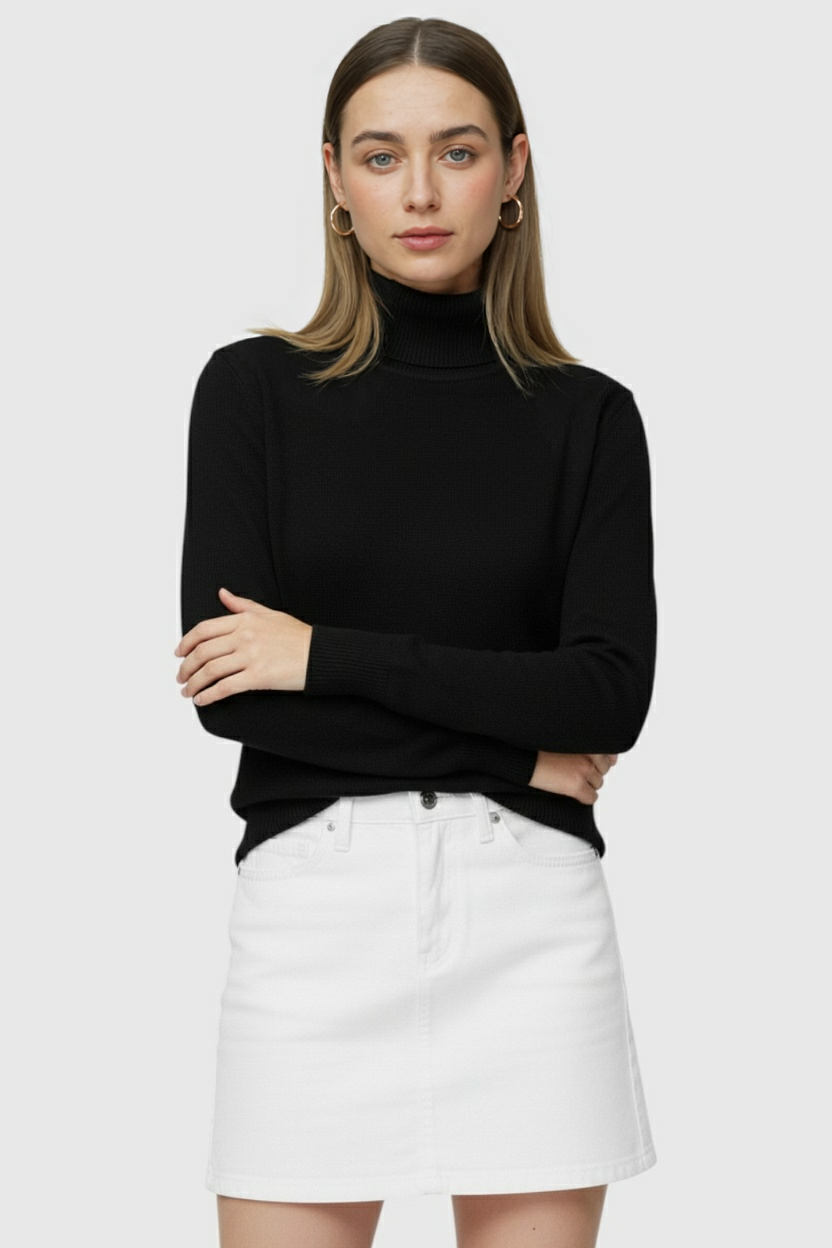 Women's Sweaters : Black Fleece Lined Thermal Turtleneck Sweater in van Vanda Liamo