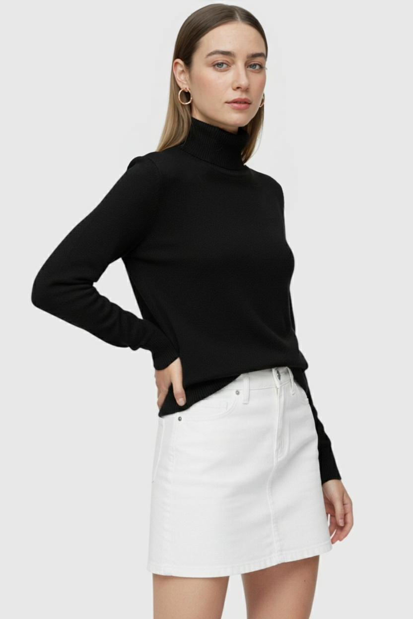 Women's Sweaters : Black Fleece Lined Thermal Turtleneck Sweater in van Vanda Liamo