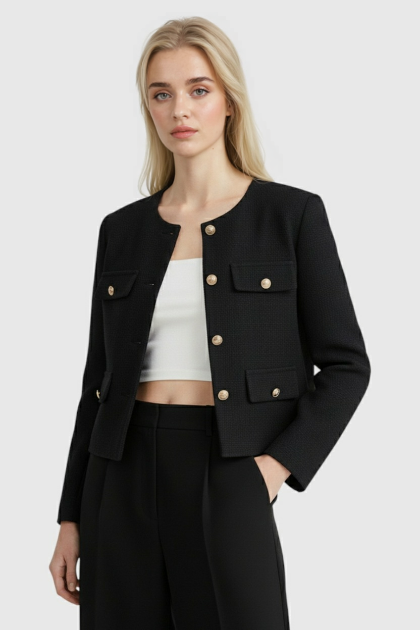 Jacket : Women's Black Winter Short Jacket in van Vanda Liamo