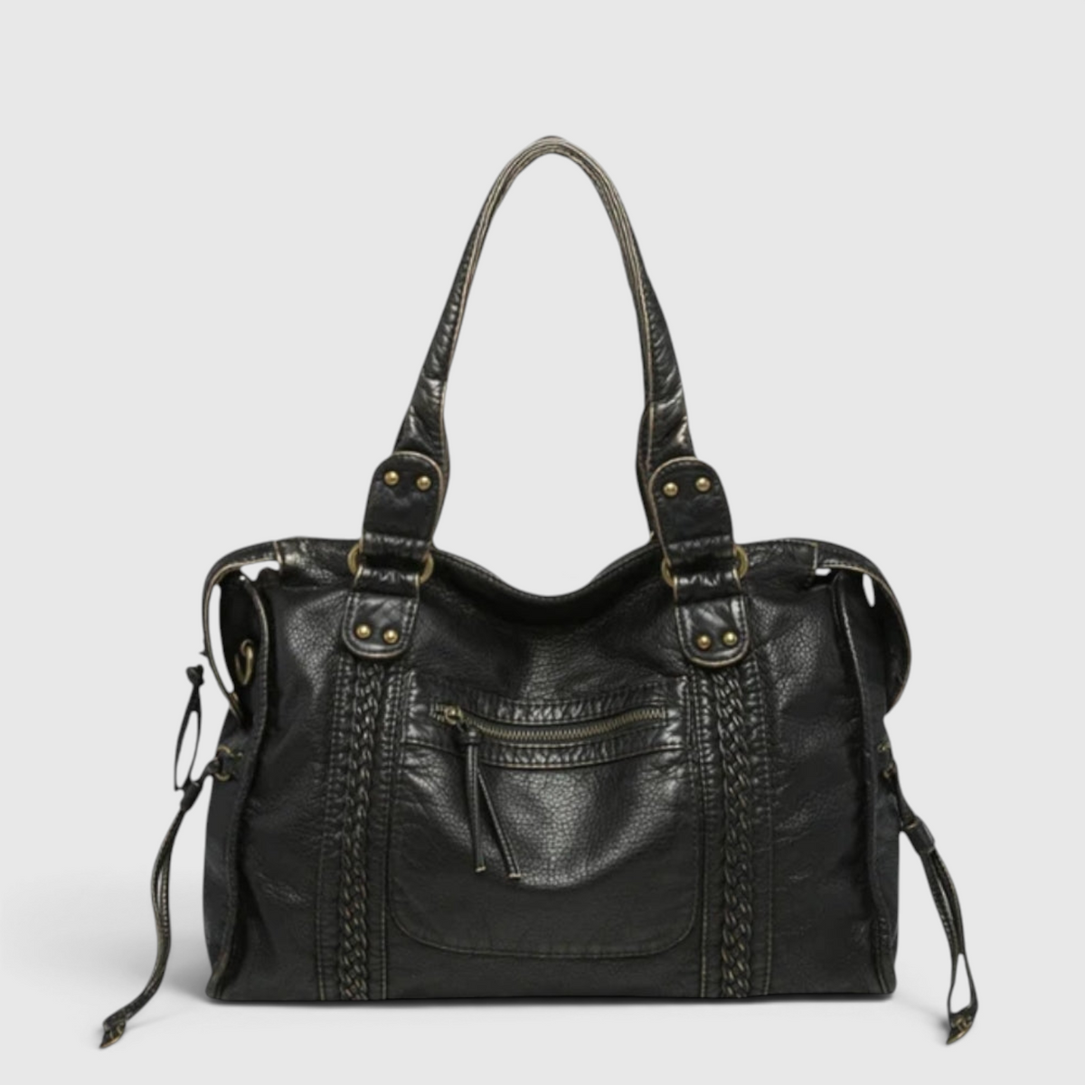 Black Shoulder Bag – Trendy Faux Leather Handbag with Zip Pockets