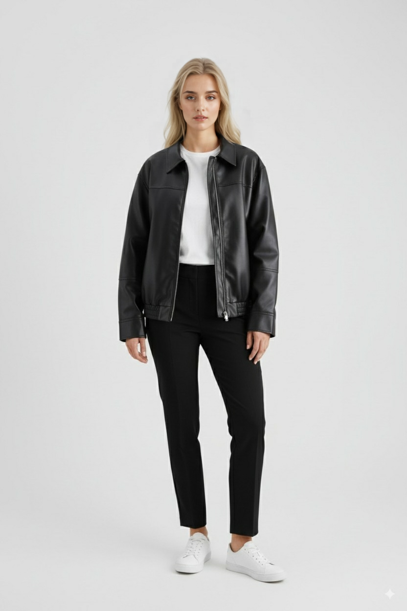 Jacket : Women's Black Faux Leather Aviator Jacket - Warm Winter Coat, S-XL in van Vanda Liamo