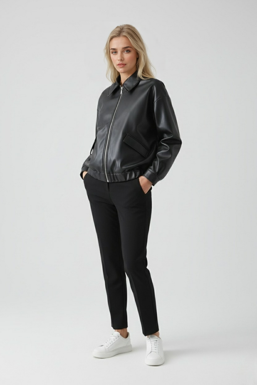 Jacket : Women's Black Faux Leather Moto Jacket - Lightweight, Everyday Style in van Vanda Liamo