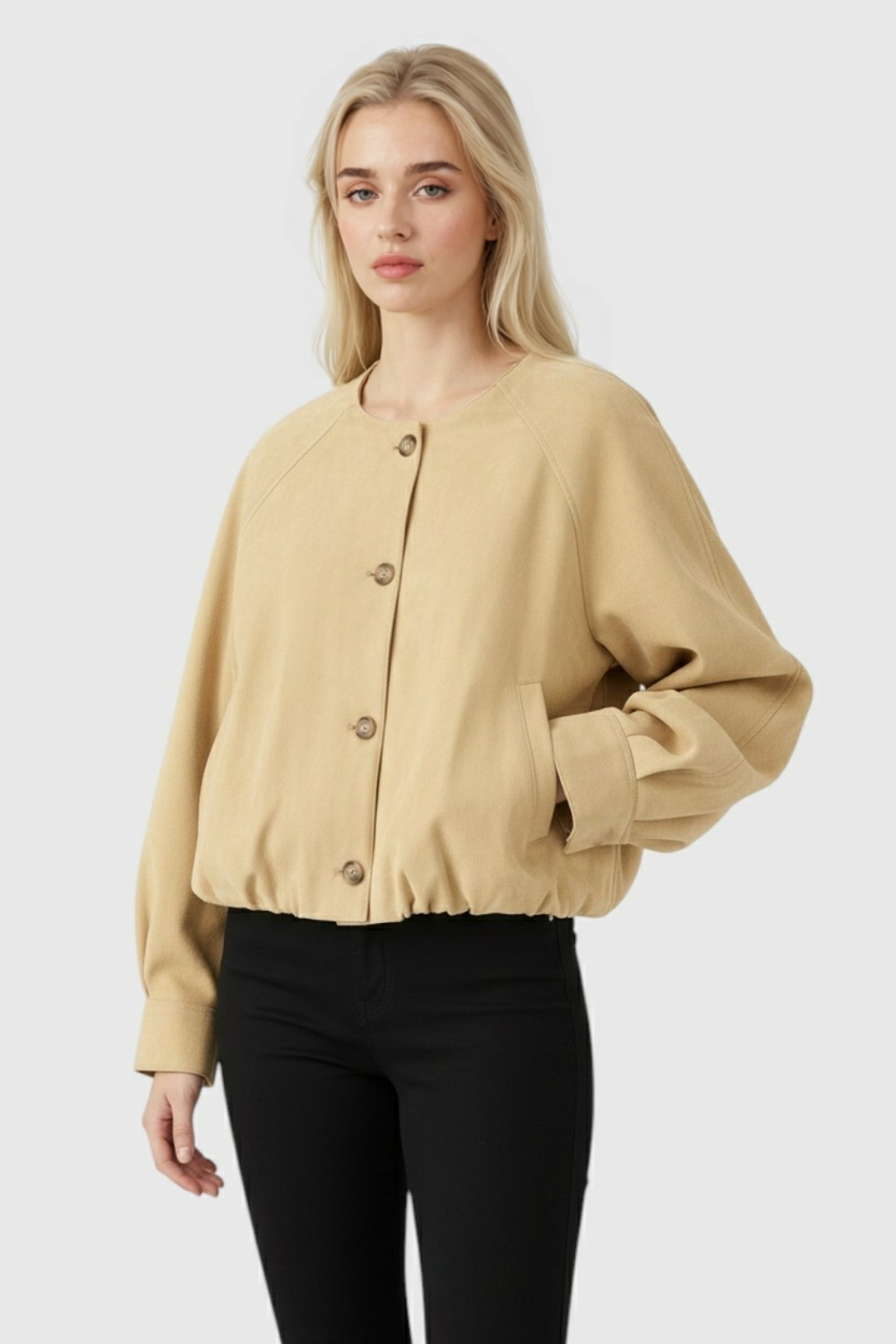 Jacket : Women's Khaki Crew Neck Jacket in van Vanda Liamo