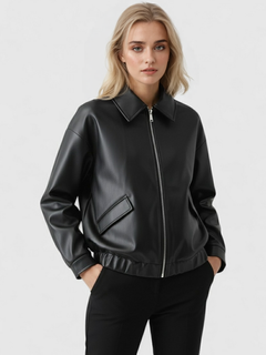 Women's Black Faux Leather Moto Jacket - Lightweight, Everyday Style