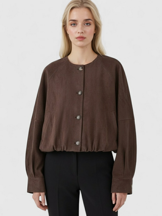 Women's Crew Neck Jacket - Coffee