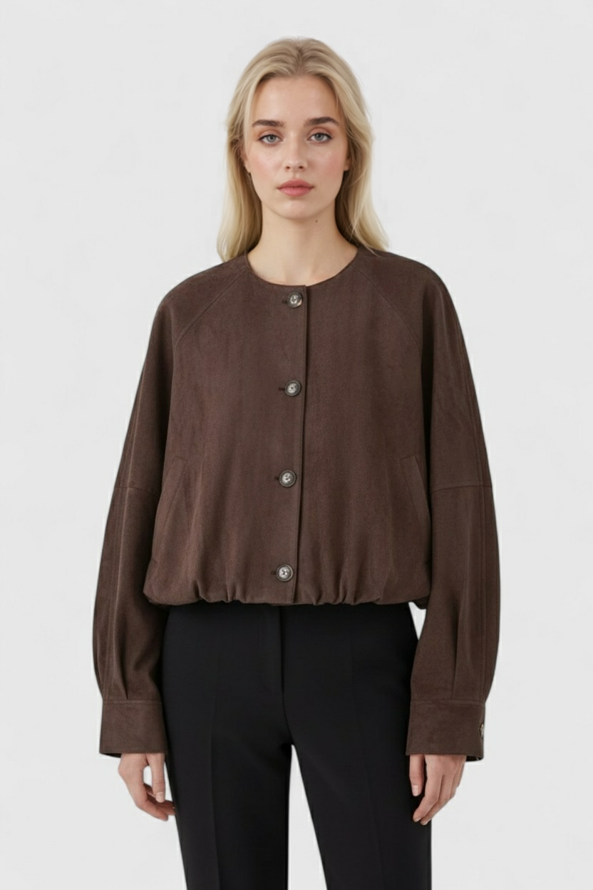 Jacket : Women's Crew Neck Jacket - Coffee in van Vanda Liamo