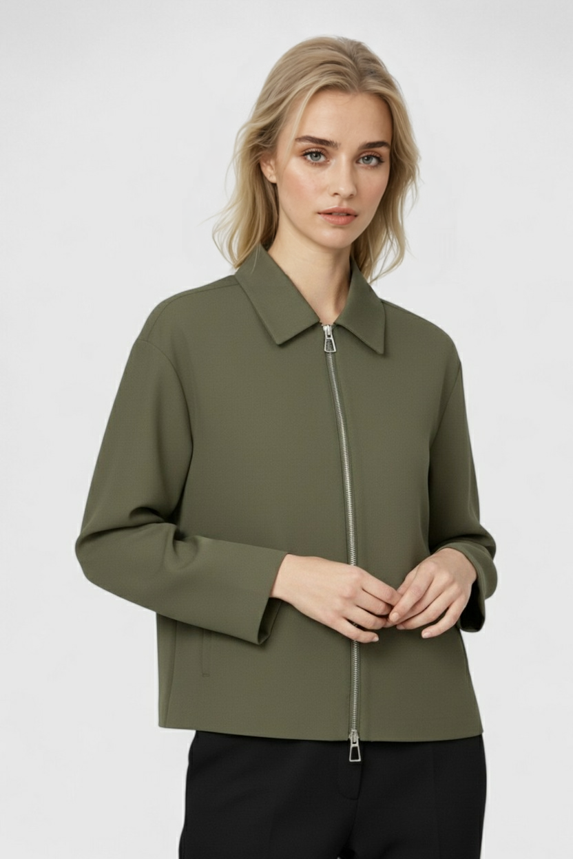 Jacket : Women's Casual Bomber Jacket - Army Green in van Vanda Liamo