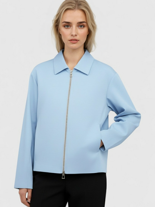 Women's Light Blue Casual Bomber Jacket - Stylish Lightweight Spring/Fall Outerwear