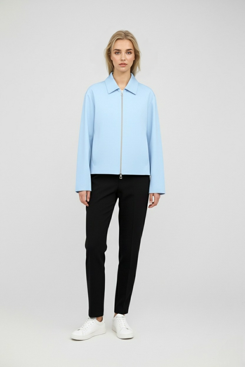 Jacket : Women's Light Blue Casual Bomber Jacket - Stylish Lightweight Spring/Fall Outerwear in van Vanda Liamo