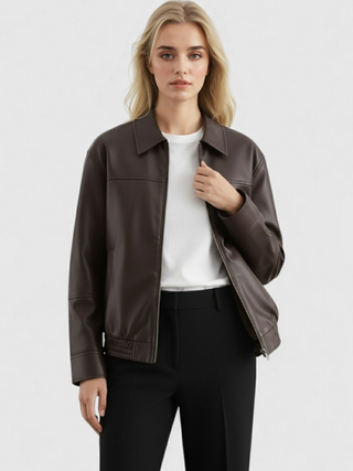 Women's Black Faux Leather Aviator Jacket - Warm Winter Coat, S-XL