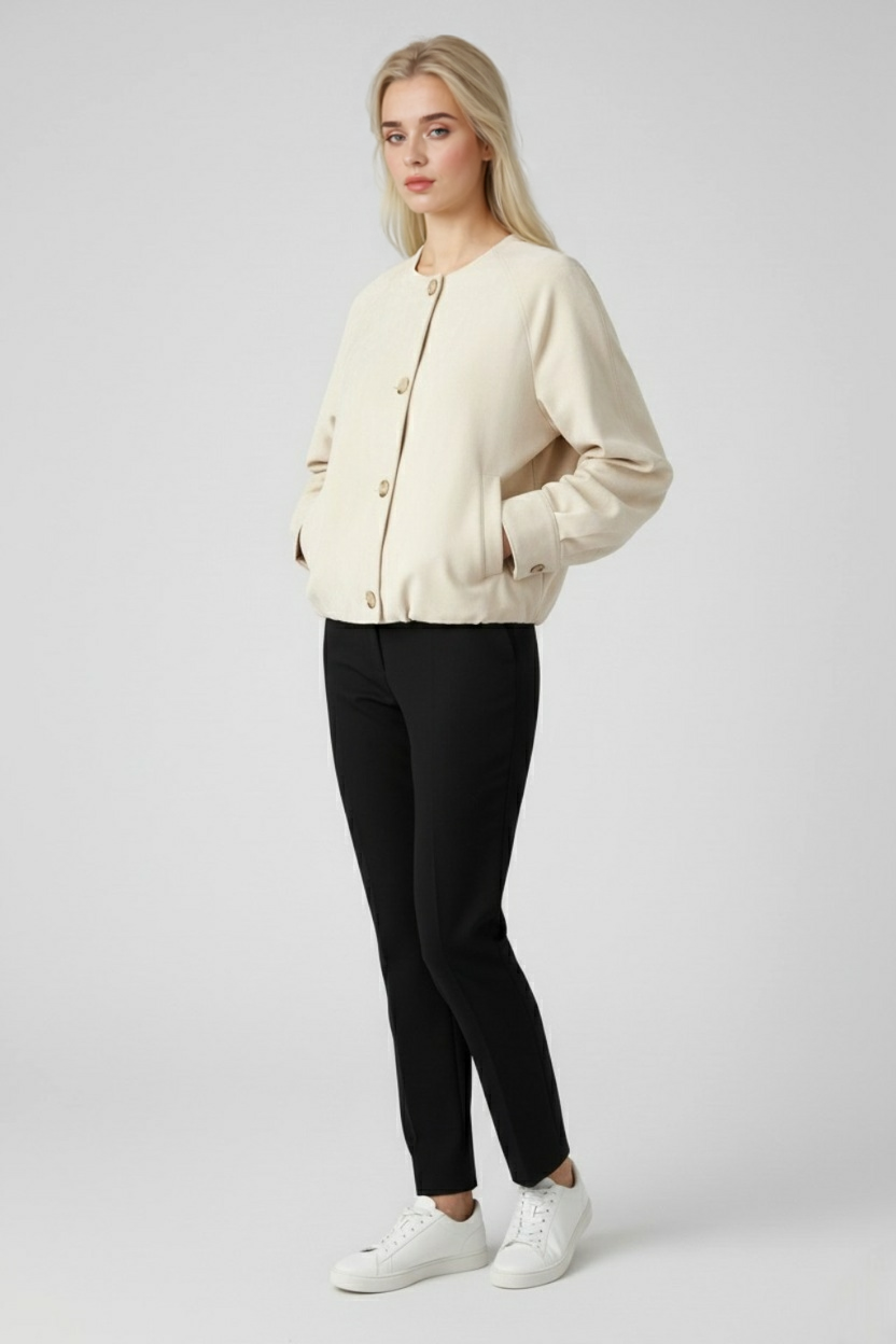 Jacket : Women's Beige Crew Neck Jacket in van Vanda Liamo