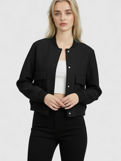 Women's Black Lightweight Bomber Jacket - Stylish & Versatile Outerwear