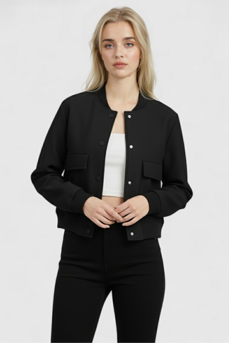 Jacket : Women's Black Lightweight Bomber Jacket - Stylish & Versatile Outerwear in van Vanda Liamo