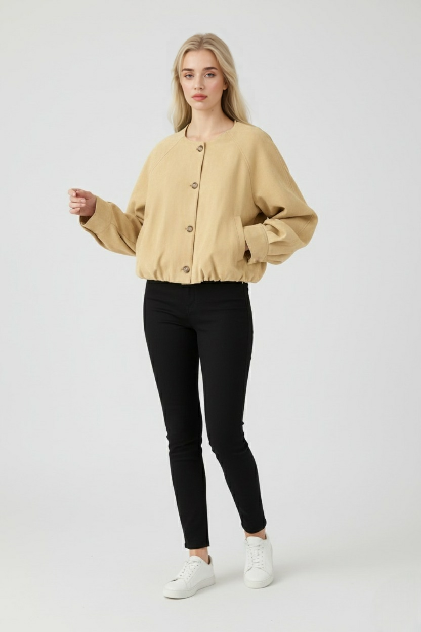 Jacket : Women's Khaki Crew Neck Jacket in van Vanda Liamo
