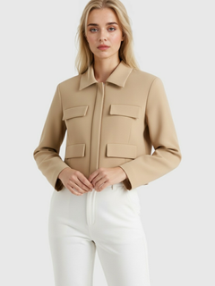 Women's Khaki Cropped Button Jacket
