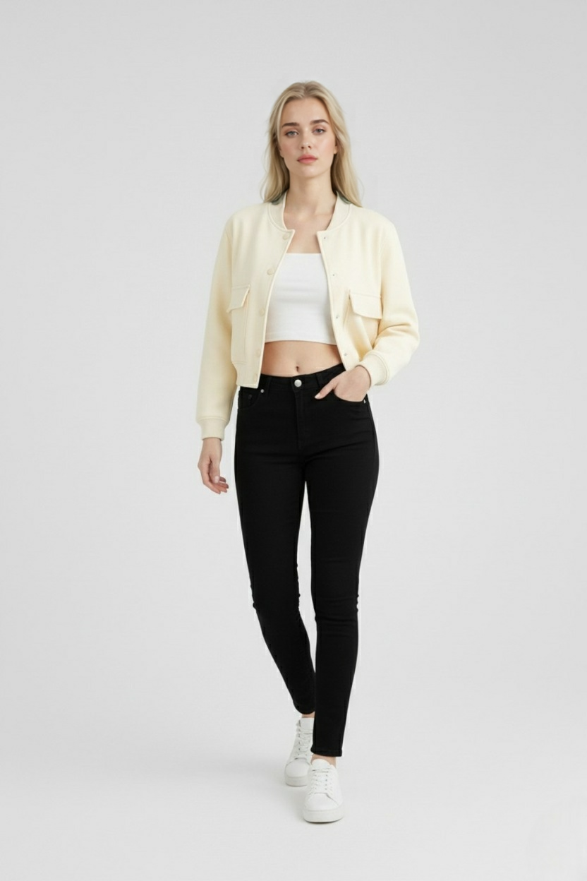 Jacket : Women's Bomber Jacket - Milk White in van Vanda Liamo