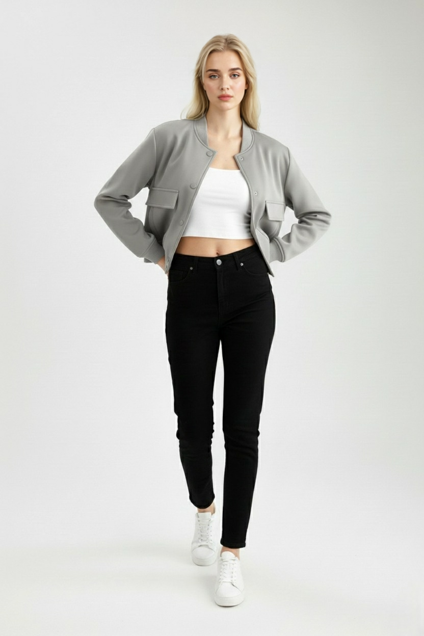 Jacket : Women's Gray Bomber Jacket in van Vanda Liamo