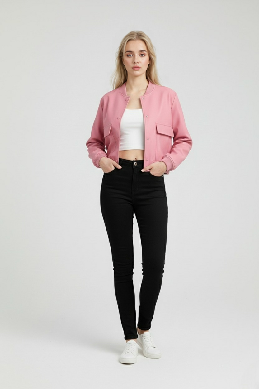 Jacket : Women's Pink Bomber Jacket in van Vanda Liamo