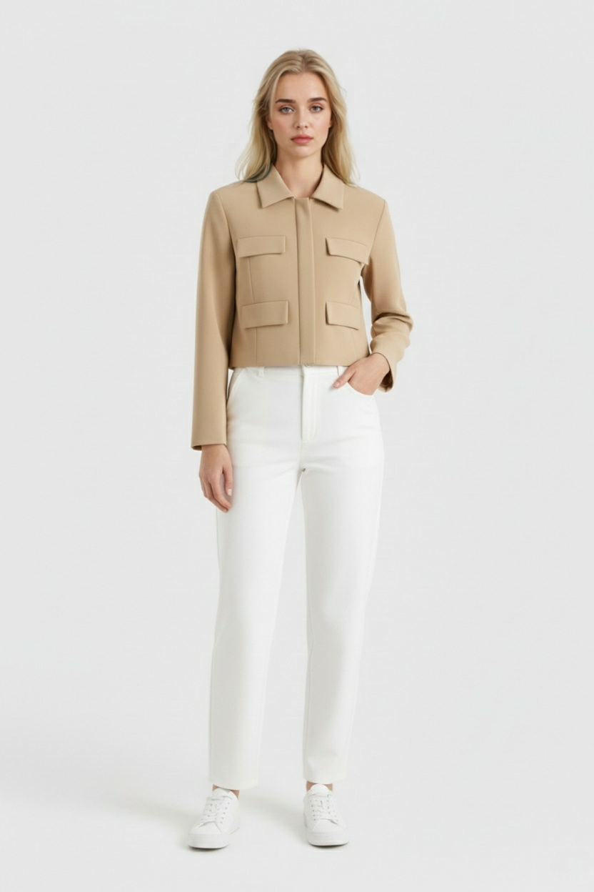 Jacket : Women's Khaki Cropped Button Jacket in van Vanda Liamo