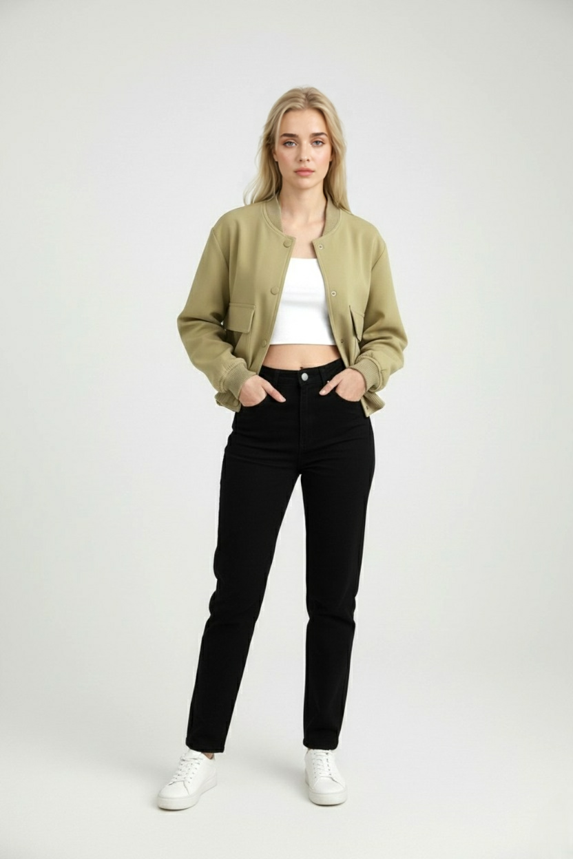 Jacket : Women's Bomber Jacket - Olive Green in van Vanda Liamo