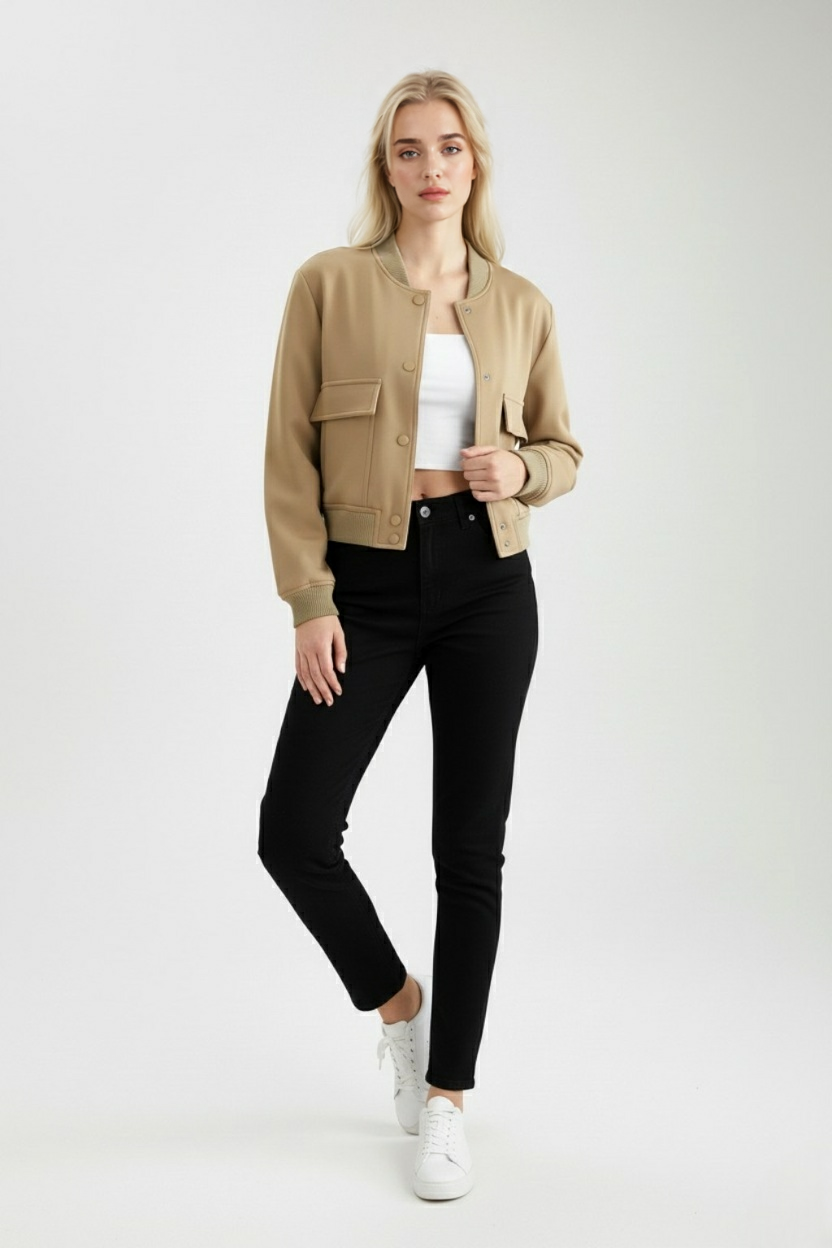 Jacket : Women's Khaki Bomber Jacket in van Vanda Liamo