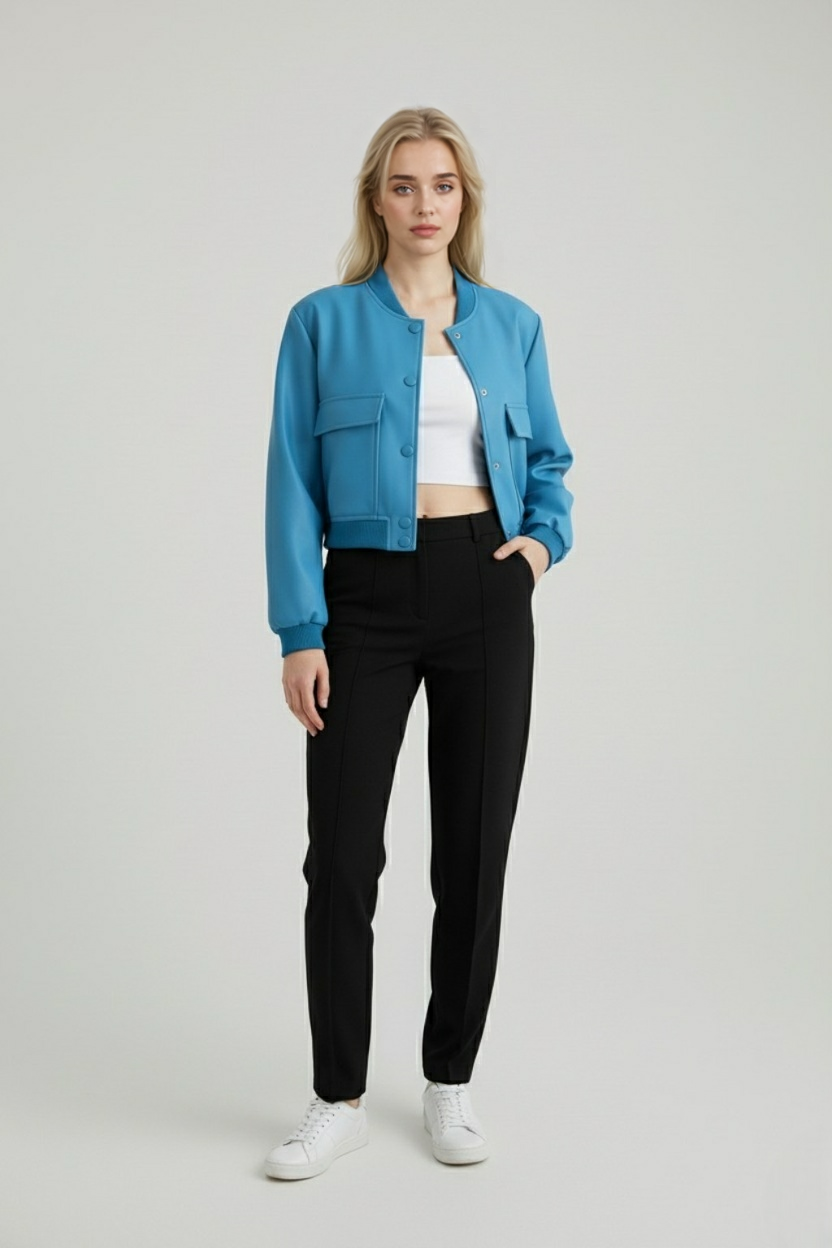 Jacket : Women's Blue Bomber Jacket in van Vanda Liamo