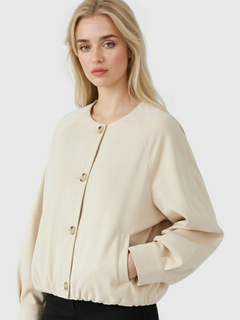 Women's Beige Crew Neck Jacket