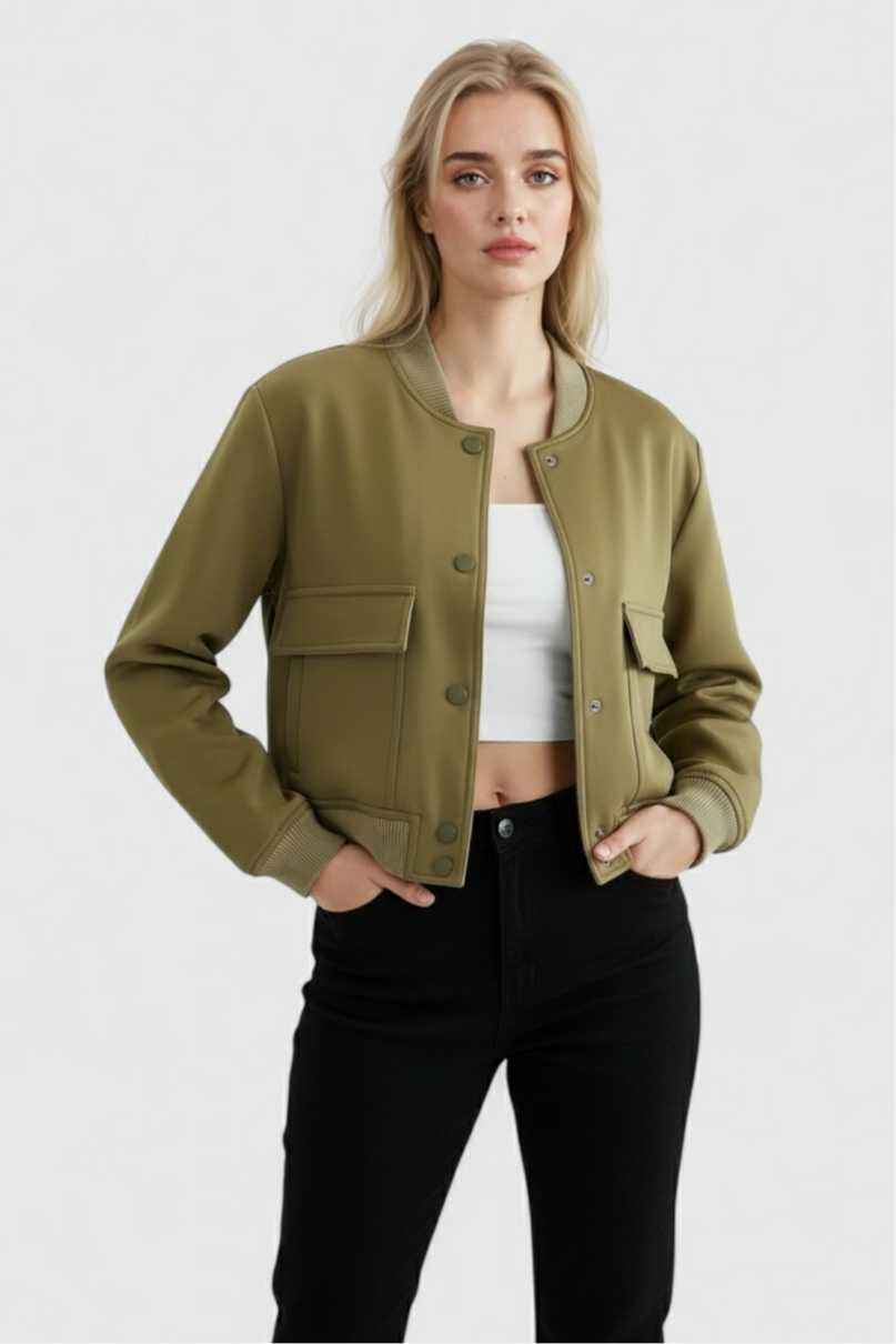 Jacket : Women's Bomber Jacket - Military Green in van Vanda Liamo