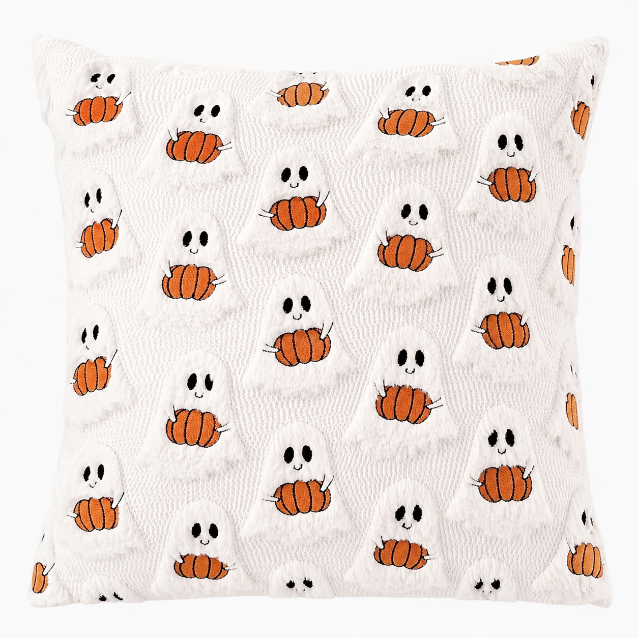 Halloween Cushion Cover with Ghost and Pumpkin Motif