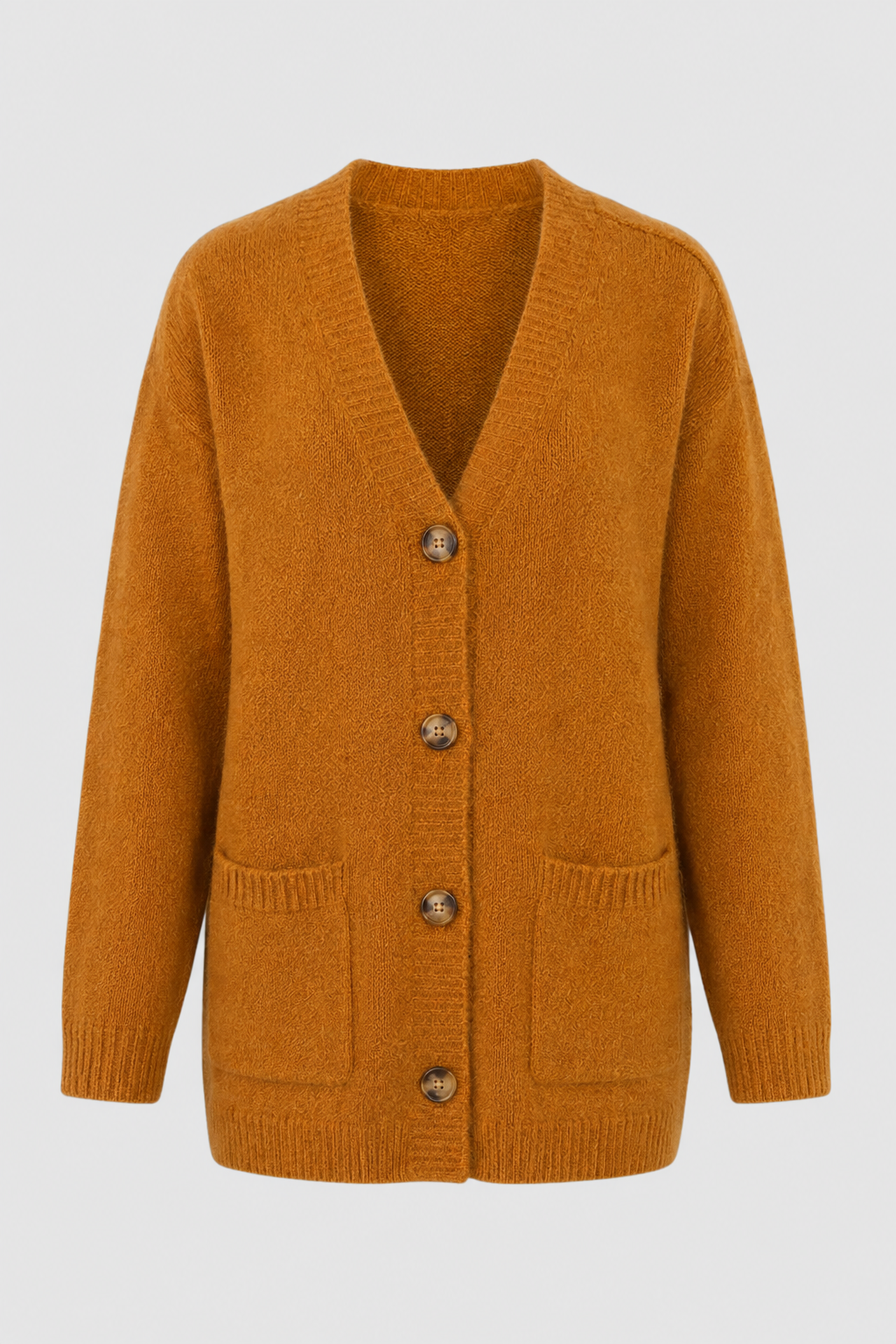 Cardigan : Women's Brown V-Neck Knit Cardigan in Brown van Vanda Liamo