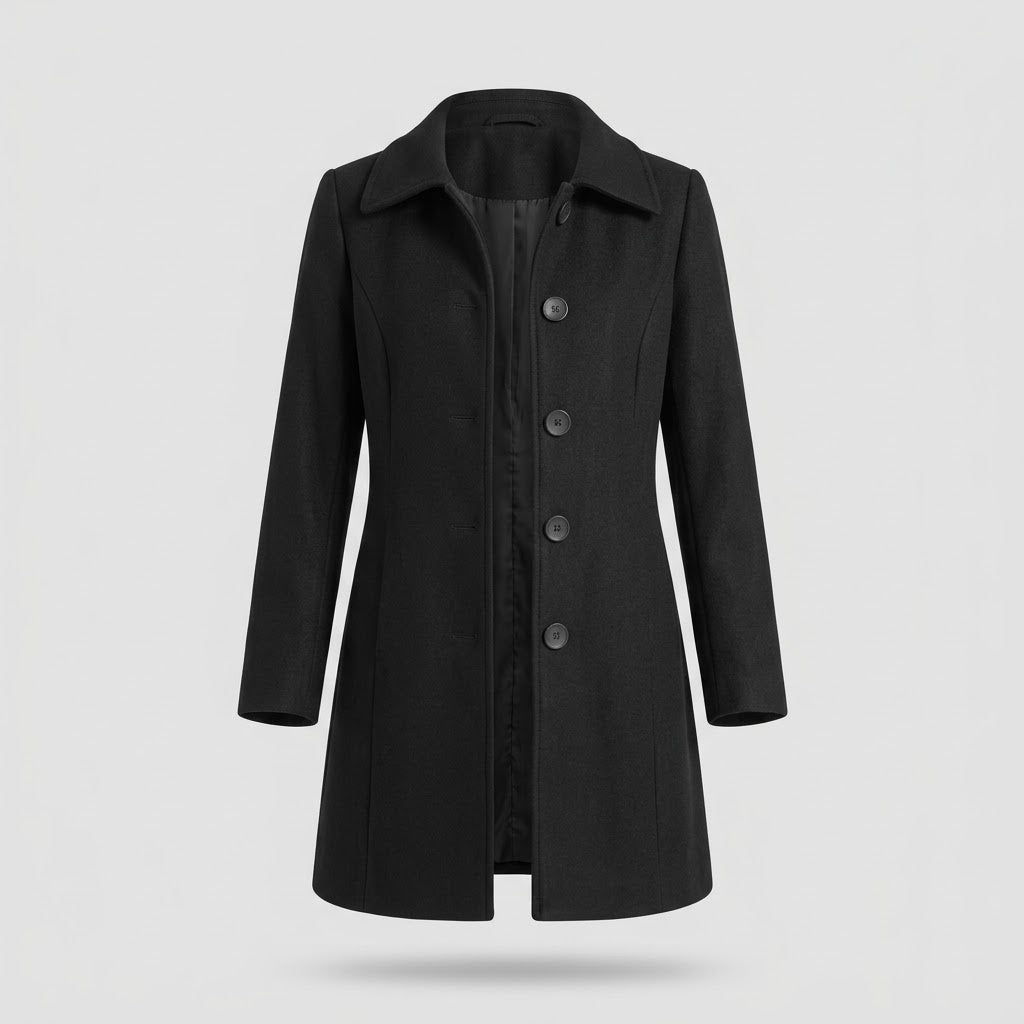 Outerwear : Women's Tailored Coat - Classic Collar with Button Closure in van Vanda Liamo