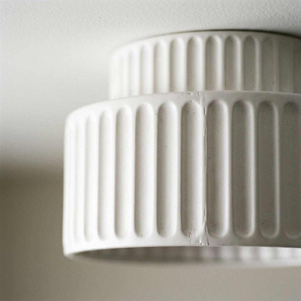 Ribbed Ceiling Lamp - Two-Tier Drum Design
