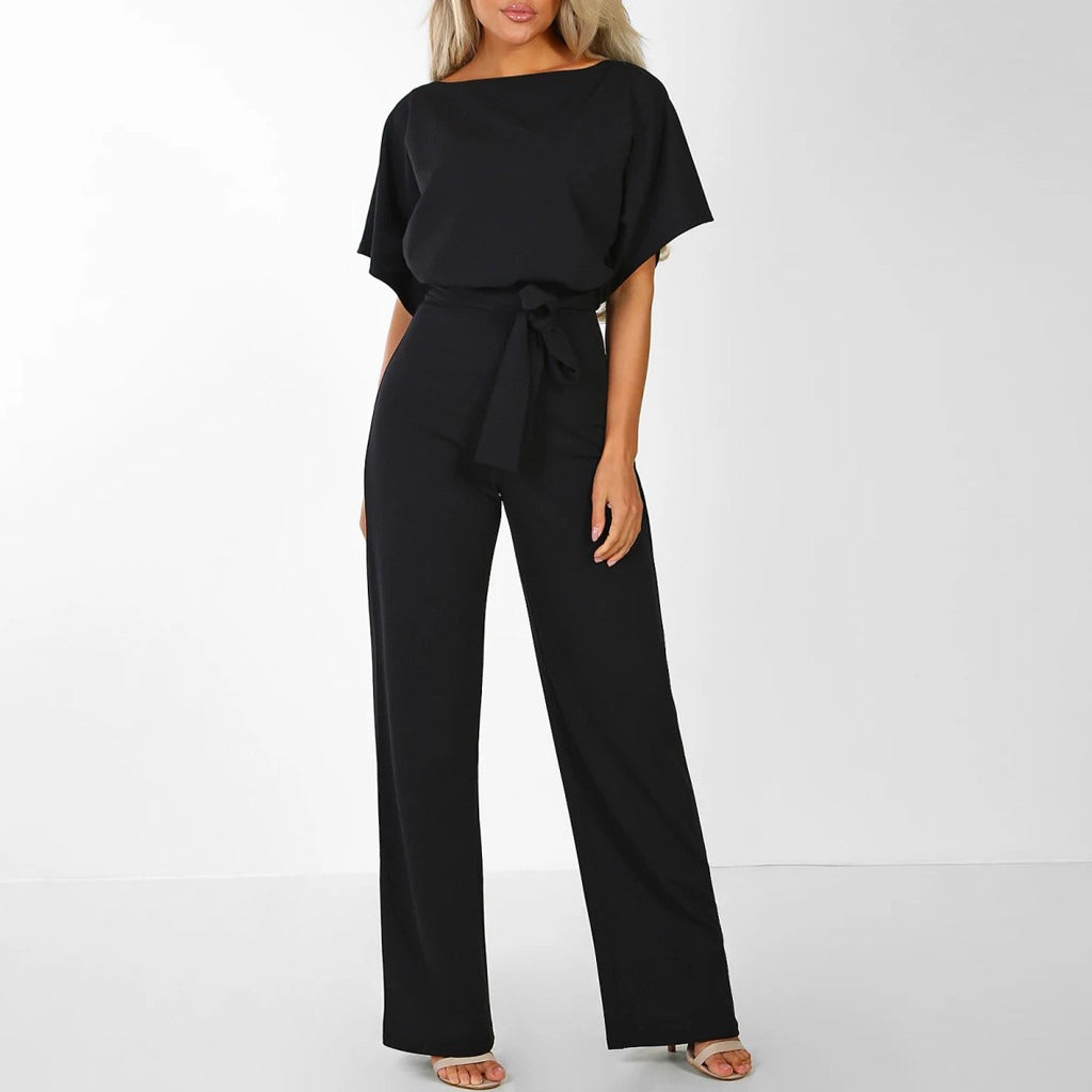 Fashion : Women's Elegant Belted Jumpsuit - Wide Leg One-Piece in Black van Vanda Liamo
