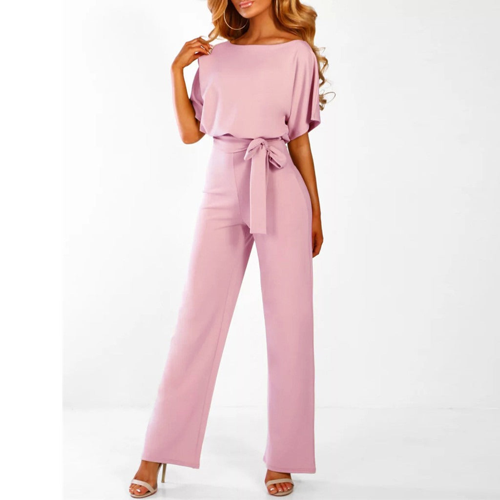 Women's Elegant Belted Jumpsuit - Wide Leg One-Piece