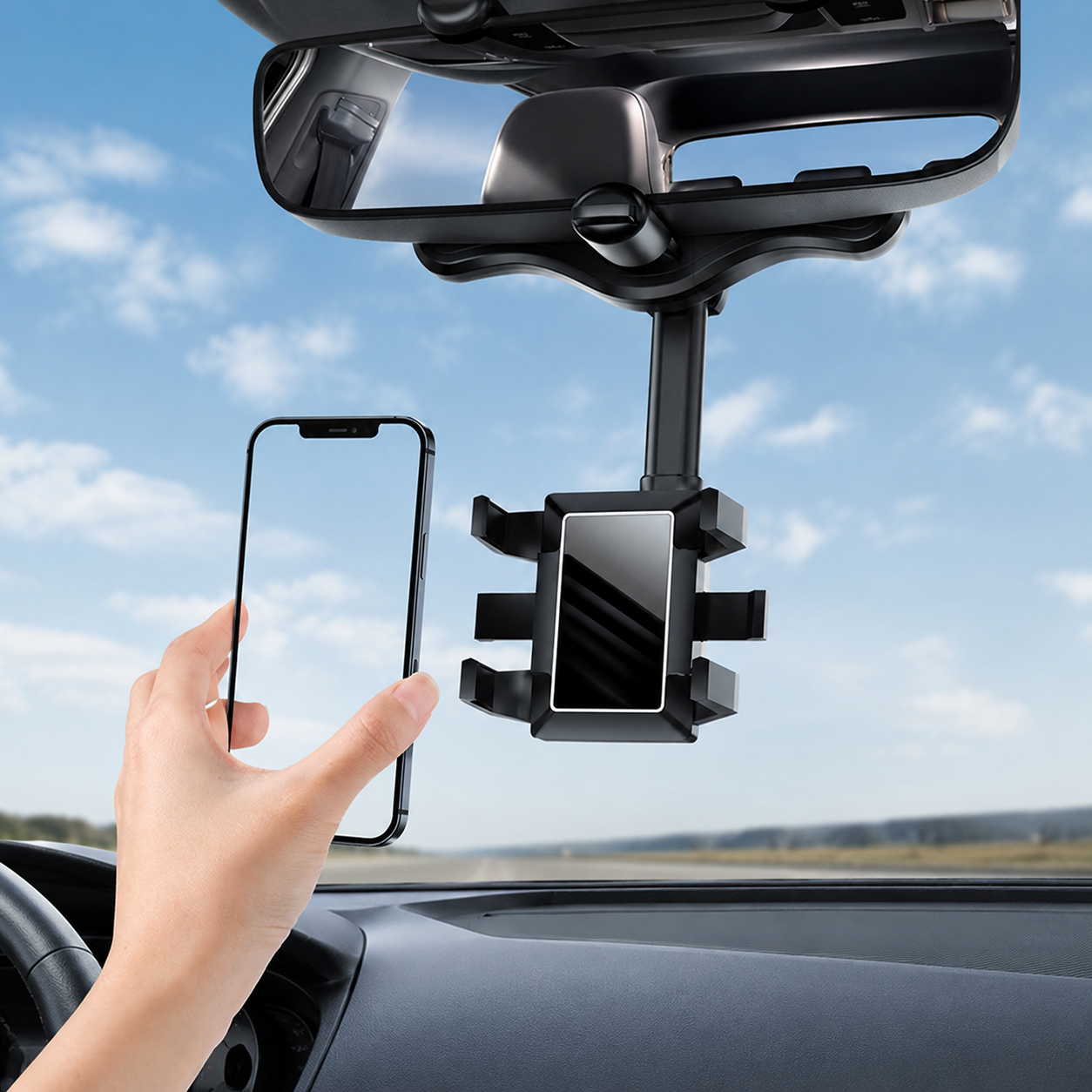 Universal Rearview Mirror Hands-Free Phone Holder