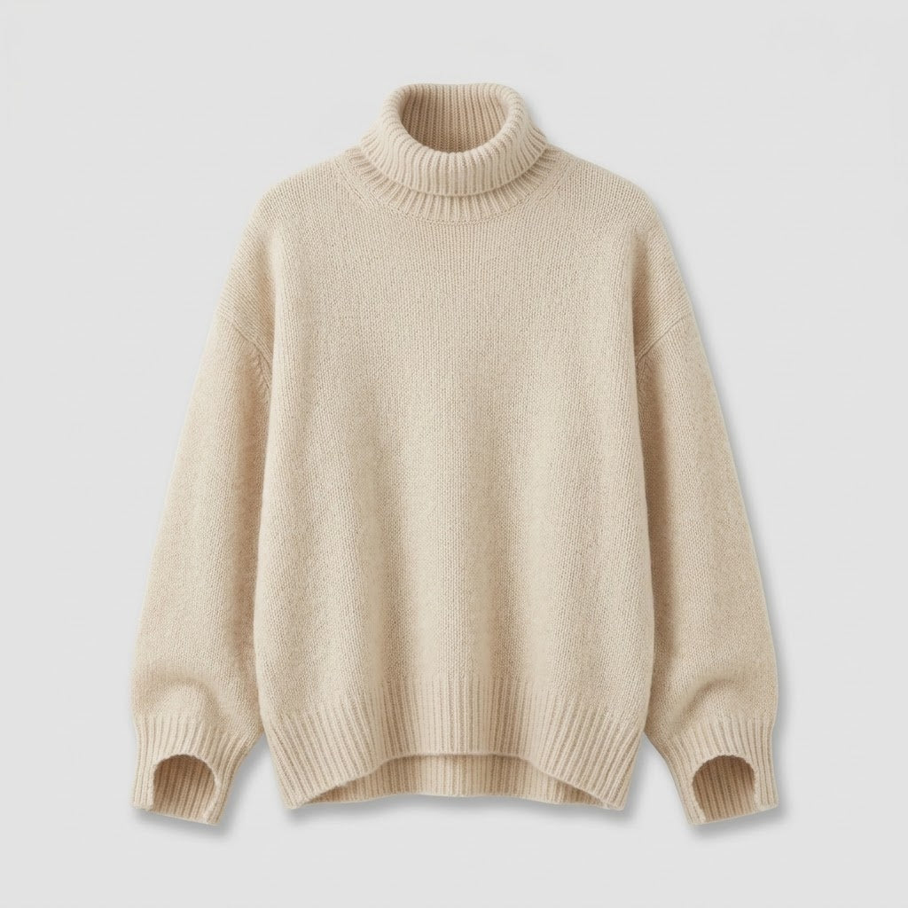 Fashion : Women's Cashmere Sweater with Turtleneck Collar in Cream van Vanda Liamo