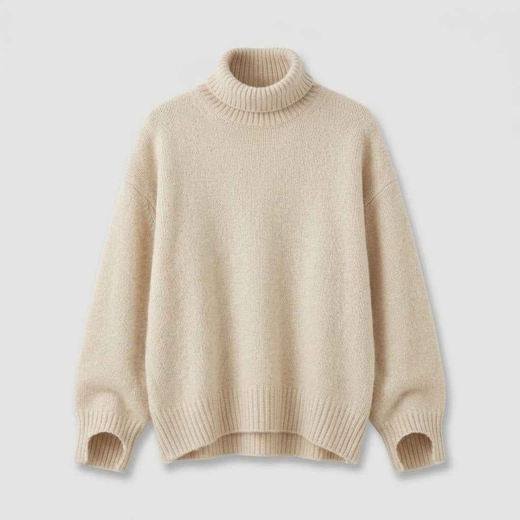 Fashion : Women's Cashmere Sweater with Turtleneck Collar in Cream van Vanda Liamo