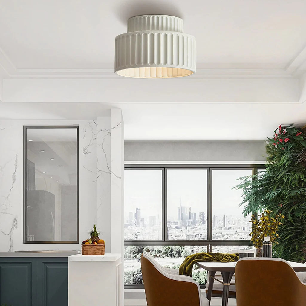 Ribbed Ceiling Lamp - Two-Tier Drum Design