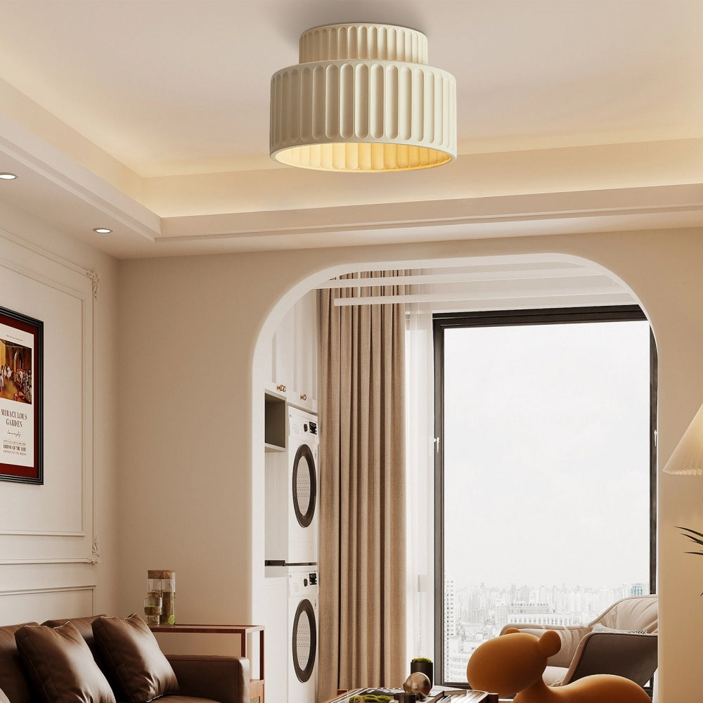Ribbed Ceiling Lamp - Two-Tier Drum Design