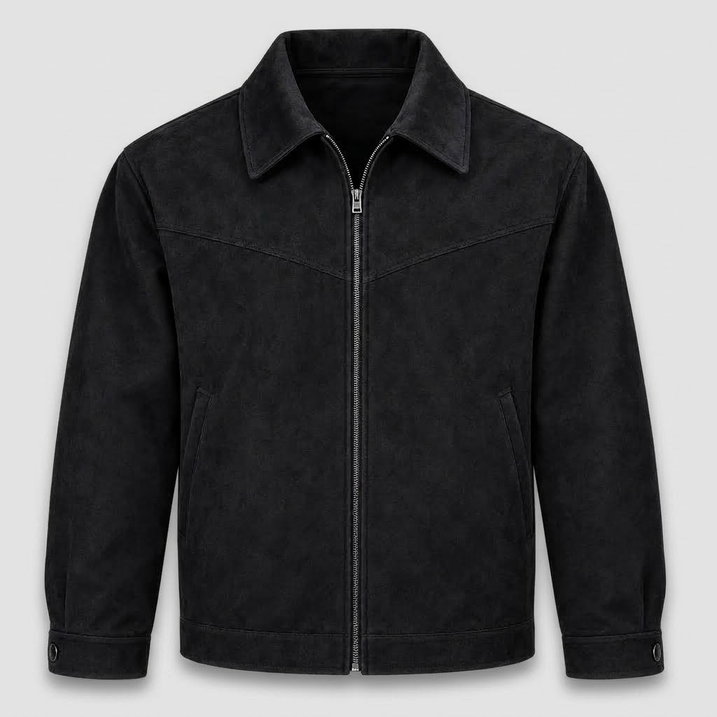 Men's Suede-Look Short Jacket with Turndown Collar