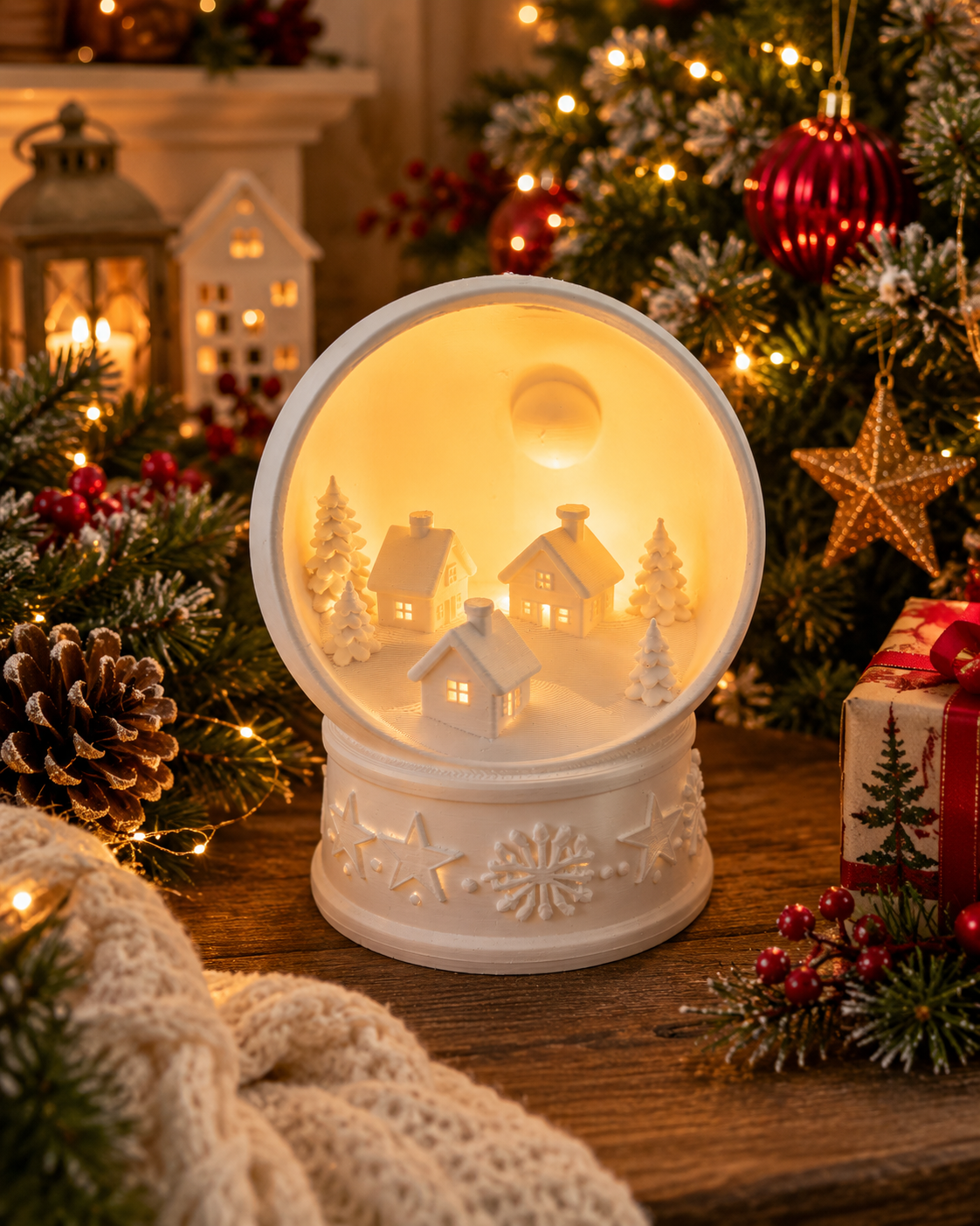 Christmas Night Light : Christmas Village Snow Globe – Battery Operated Night Light in van Vandaliamo