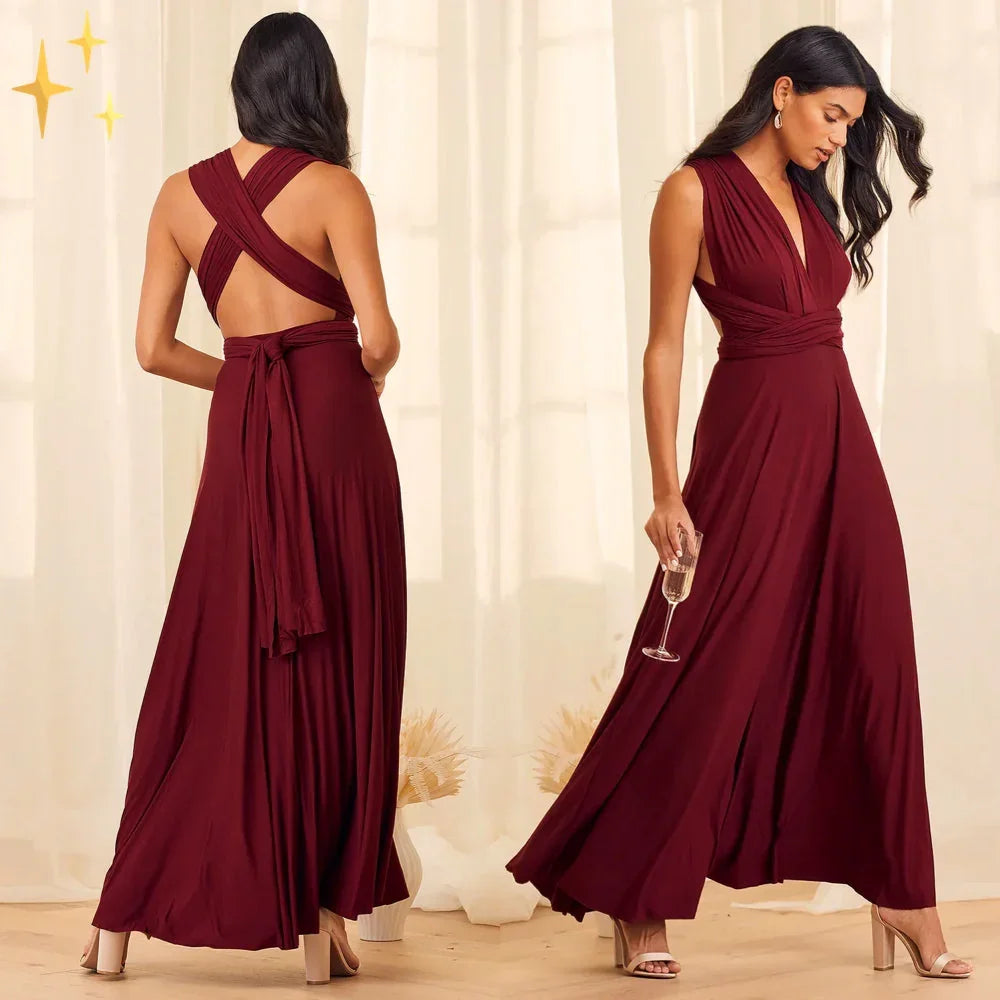 Dress : Women's Multiway Wrap Maxi Dress in Burgundy van Vandaliamo