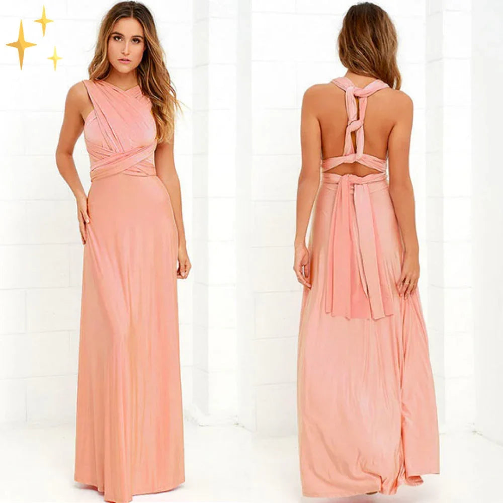 Dress : Women's Multiway Wrap Maxi Dress in Pink van Vandaliamo