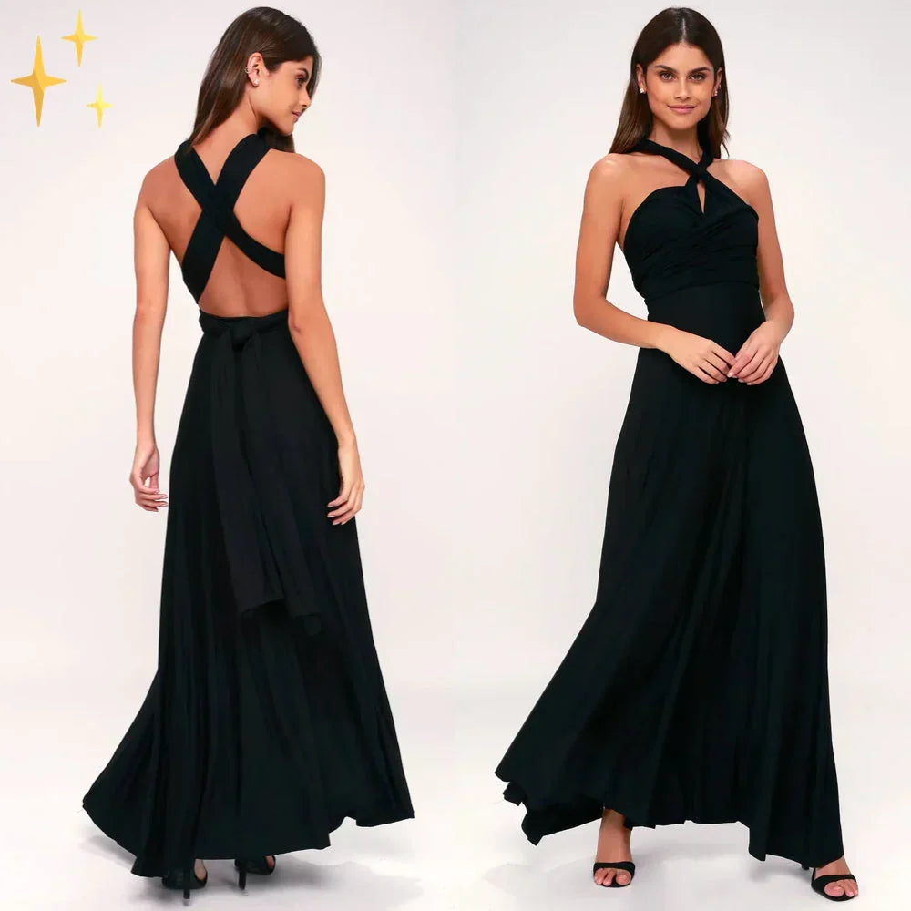 Dress : Women's Multiway Wrap Maxi Dress in Black van Vandaliamo