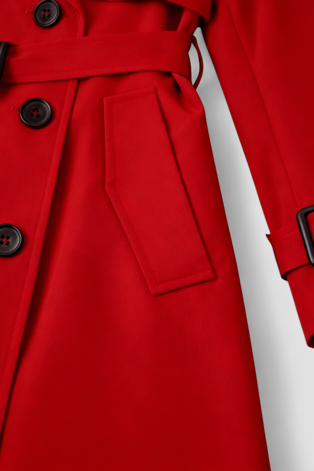 Coat : Women's Red Cotton Blend Double-Breasted Trench Coat with Belt - Long Raincoat in van Vanda Liamo