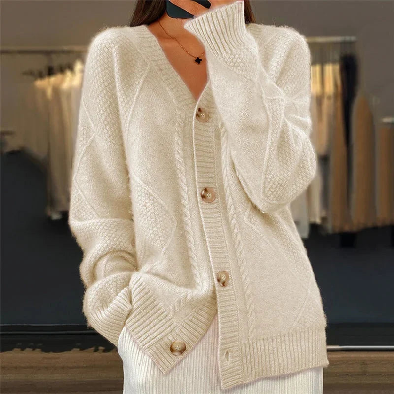 Knitwear : Women's Knitted Vest - Textured Pattern with V-Neck in van Vanda Liamo